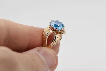 Anillo Aguamarina Oro rosa antiguo original de 14k Vintage vrc135r